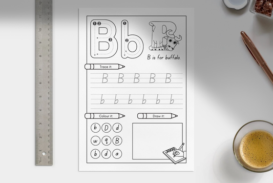 Alphabet Worksheet Combo – Trace, Colour & Draw (A–Z) – Digital Download